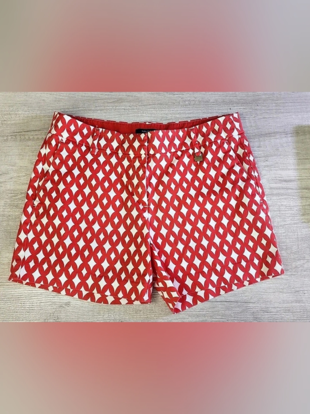 Nautica Geometric Cotton Shorts in Orange & White Size 2